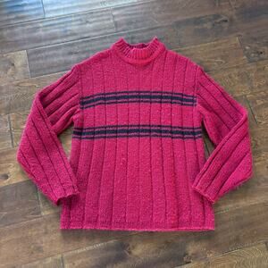 Vintage Old Navy Men's Small Sweater Pullover Red Striped Wool Blend‎ Mock Neck
